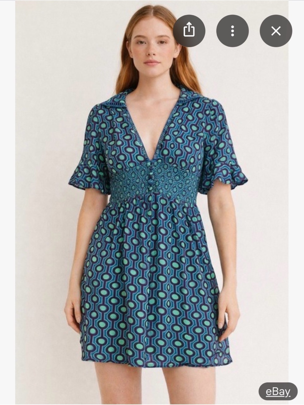 NWT Urban Outfitters Blue & Teal Geometric Mini Dress Retro Size L